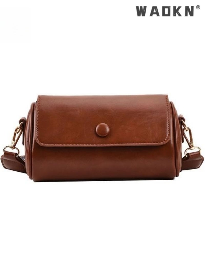 WAOKN Women's Retro Versatile Shoulder Bag, Ladies Solid Color Simple Armpit Bag Sling Bag Side Bag, Solid Color PU Leather Cylinder Bag Tote Bag Handbag Gift Bag - Image 1