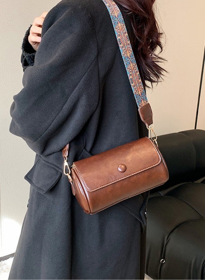 WAOKN Women's Retro Versatile Shoulder Bag, Ladies Solid Color Simple Armpit Bag Sling Bag Side Bag, Solid Color PU Leather Cylinder Bag Tote Bag Handbag Gift Bag - Image 2