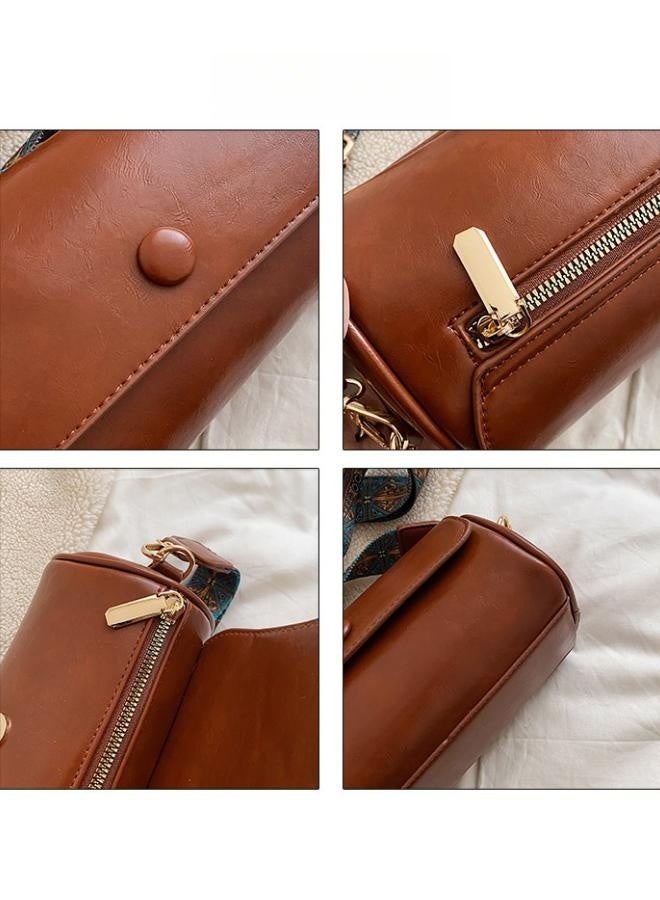 WAOKN Women's Retro Versatile Shoulder Bag, Ladies Solid Color Simple Armpit Bag Sling Bag Side Bag, Solid Color PU Leather Cylinder Bag Tote Bag Handbag Gift Bag - Image 4