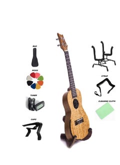 ميغاريا Megarya Ukulele مقاس 21 بوصة مصنوع يدويًا من خشب الورد الطبيعي عالي الجودة وحقيبة ، كابو ، حزام ، موالف وحامل  - Image 1