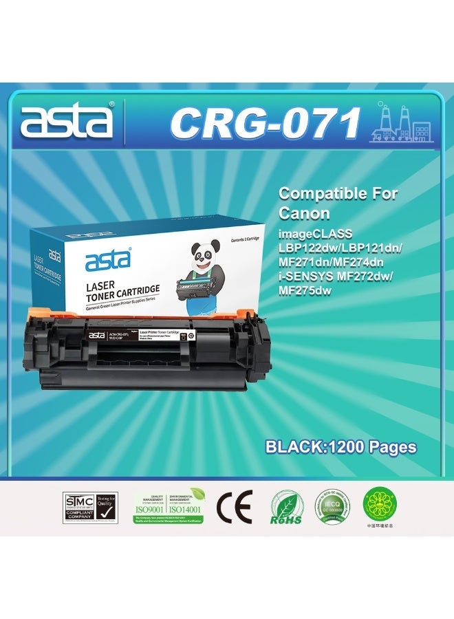 ASTA CRG-071 Black Toner Cartridge Compatible For Canon imageCLASS LBP122dw LBP121dn MF271dn MF274dn i-SENSYS MF272dw MF275dw Printer No Paper Jam Powder Leakage Compatibility Reliable - Image 1
