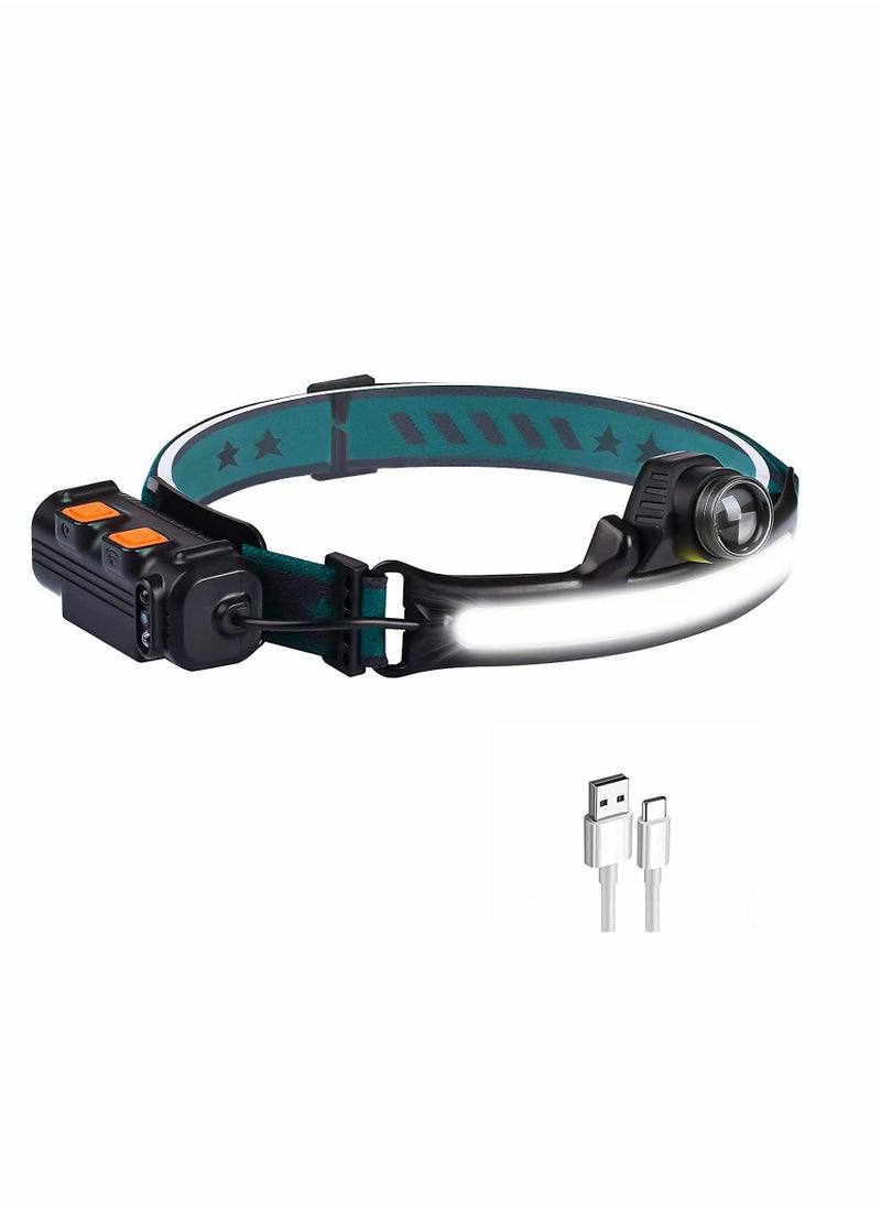 KASTWAVE - Headlamp Flashlight, 270° Wide Beam LED Headlamp 1000 Lumens Rechargeable Headlamp with 6 Modes&Motion Sensor IPX5 Waterproof Headlight for Camping Running Fishing, Hard Hat - Image 1