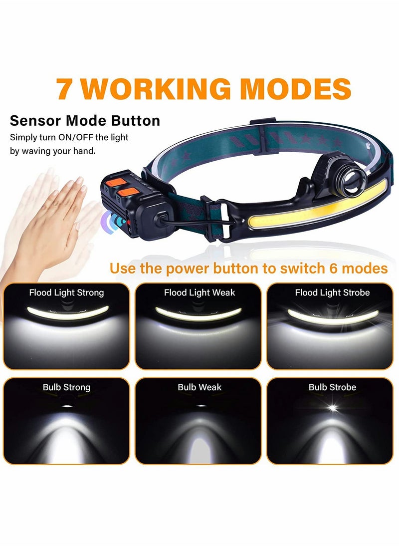 KASTWAVE - Headlamp Flashlight, 270° Wide Beam LED Headlamp 1000 Lumens Rechargeable Headlamp with 6 Modes&Motion Sensor IPX5 Waterproof Headlight for Camping Running Fishing, Hard Hat - Image 1