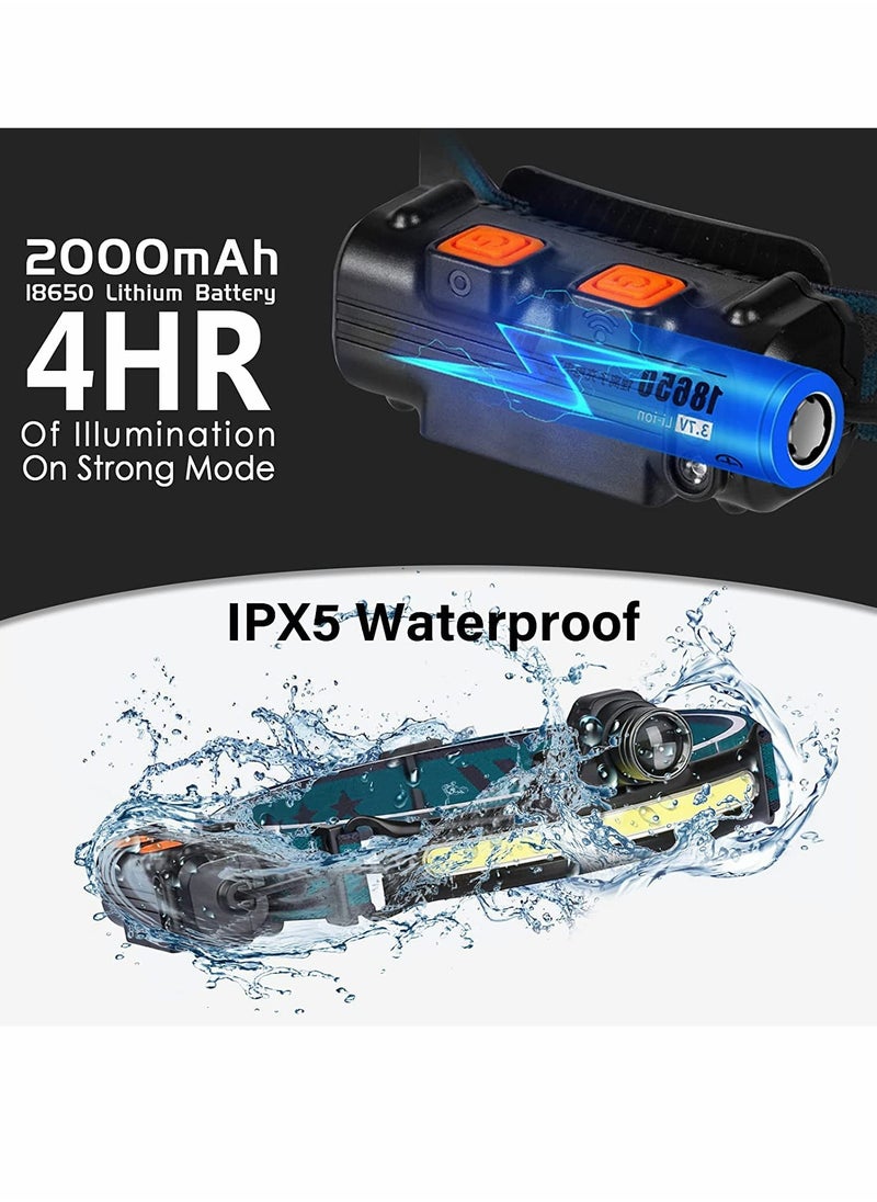 KASTWAVE - Headlamp Flashlight, 270° Wide Beam LED Headlamp 1000 Lumens Rechargeable Headlamp with 6 Modes&Motion Sensor IPX5 Waterproof Headlight for Camping Running Fishing, Hard Hat - Image 1