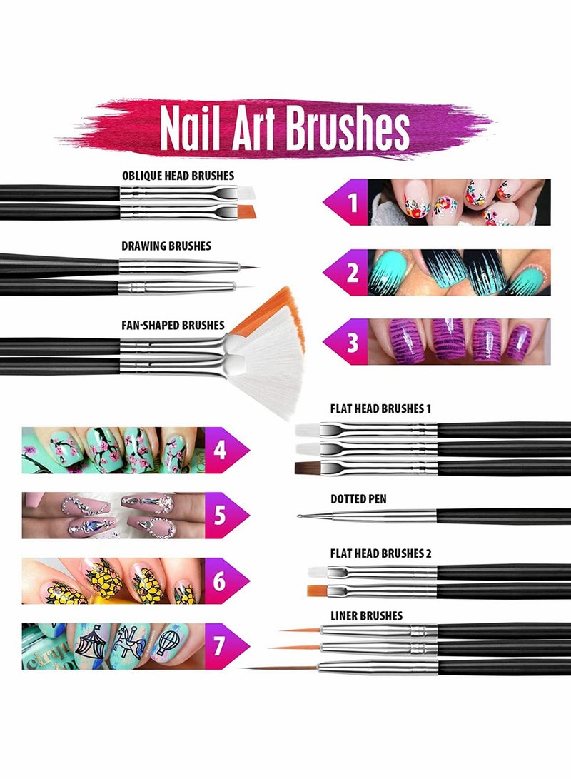 Creative Nail Art Brush Set with Dotting Tools Glitter Sequins Foil Flakes and Rhinestones for Stunning Nail Designs - Image 2