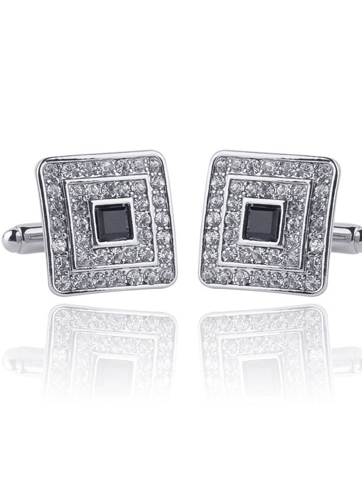 TOVELE5 French silver plated square cufflinks with diamonds 