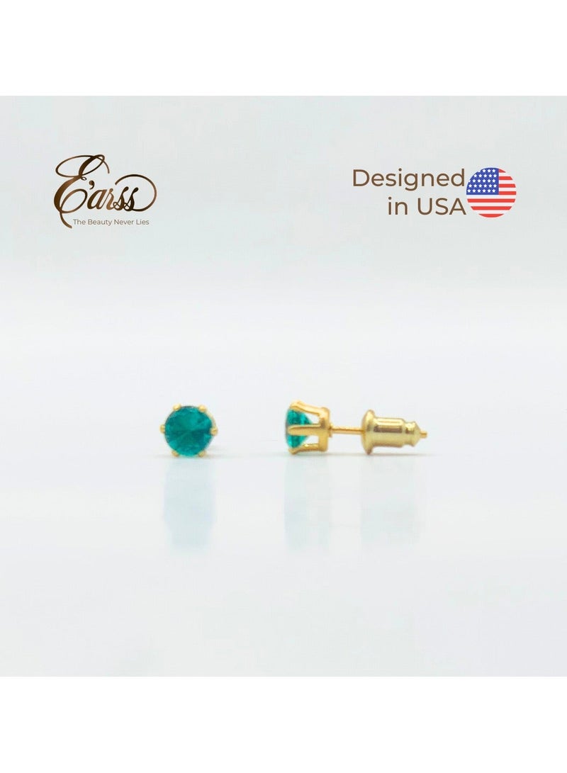 Earss Turquoise Birth Stone December Gold Earring | Stainless Steel | 18K Gold Plated - Image 4
