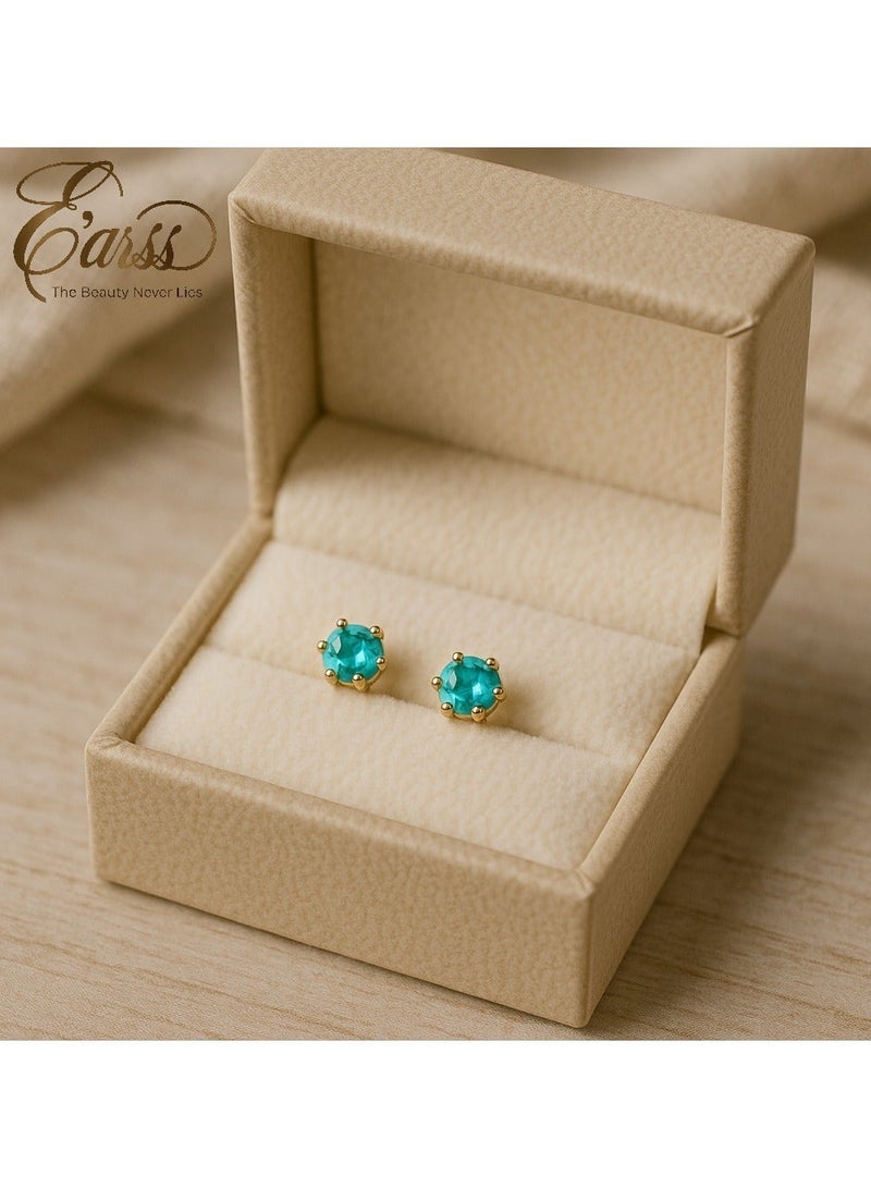 Earss Turquoise Birth Stone December Gold Earring | Stainless Steel | 18K Gold Plated - Image 2