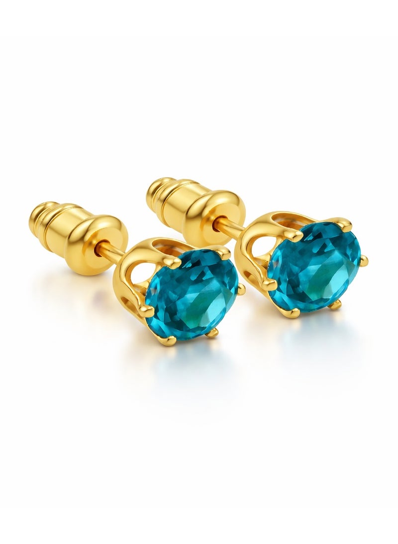 Earss Turquoise Birth Stone December Gold Earring | Stainless Steel | 18K Gold Plated - Image 1
