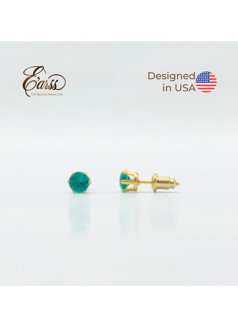 Earss Turquoise Birth Stone December Gold Earring | Stainless Steel | 18K Gold Plated  - Image 2