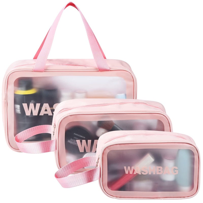 DARKNESS Transparent Multipurpose Travel Makeup Pouch Set Toiletries Bag Cosmetic Organizer Bag Ideal for Women and Girls Multicolour Set of 3 - Image 1