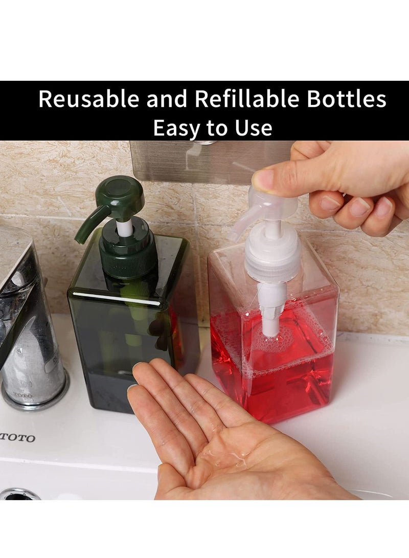 Pump Bottle Dispenser Refillable Square Plastic Lotion Empty for Essential Oil Soap Shampoo, Bathroom Kitchen Travel , 2Pack 450ml Clear - Image 4