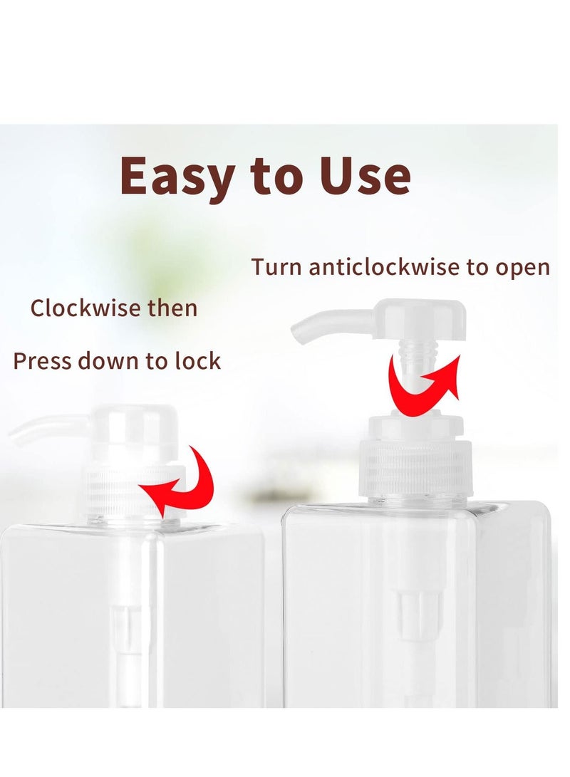 Pump Bottle Dispenser Refillable Square Plastic Lotion Empty for Essential Oil Soap Shampoo, Bathroom Kitchen Travel , 2Pack 450ml Clear - Image 5