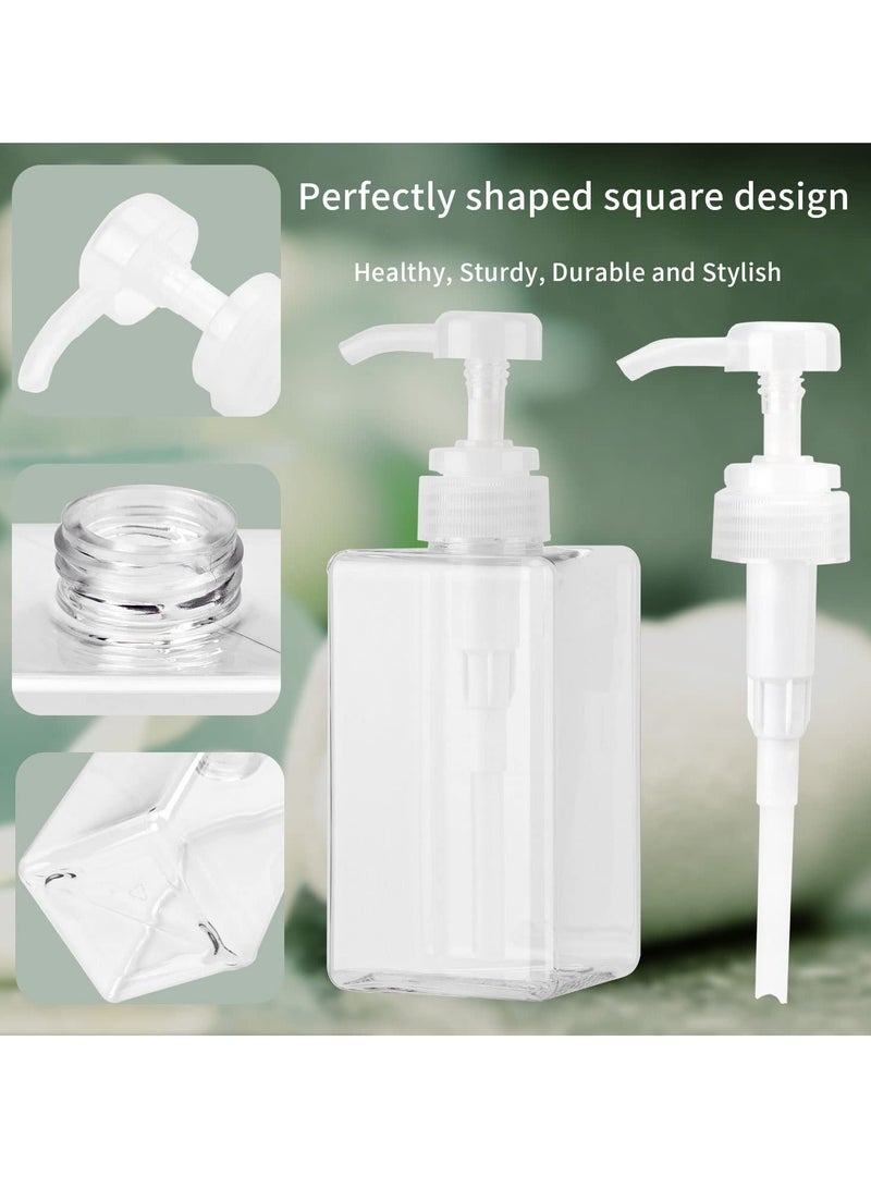 Pump Bottle Dispenser Refillable Square Plastic Lotion Empty for Essential Oil Soap Shampoo, Bathroom Kitchen Travel , 2Pack 450ml Clear - Image 2