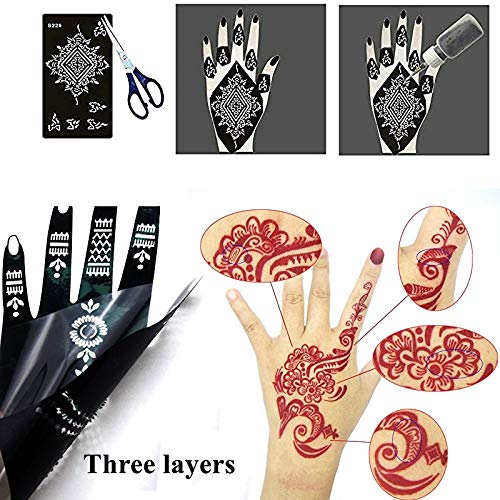 XMASIR Pack of 10 Airbrush Henna Tattoo Stencil for Women Hand Finger Face Body Painting Kids Glitter Tattoo Templates 18 X 8.5cm - Image 3