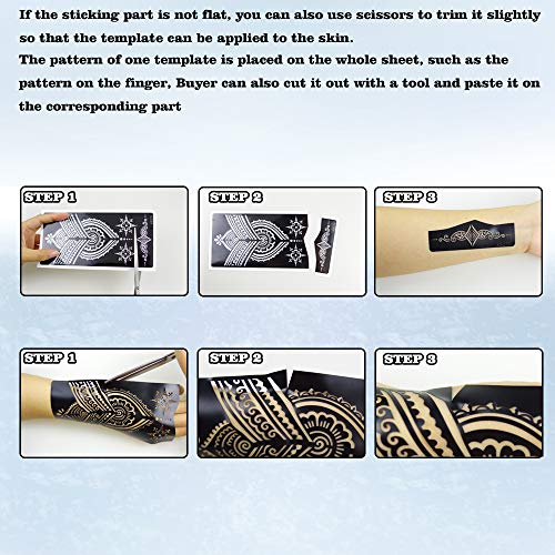 XMASIR Pack of 10 Airbrush Henna Tattoo Stencil for Women Hand Finger Face Body Painting Kids Glitter Tattoo Templates 18 X 8.5cm - Image 5