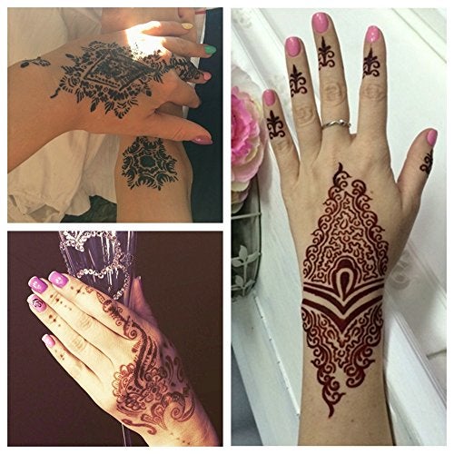 XMASIR Pack of 10 Airbrush Henna Tattoo Stencil for Women Hand Finger Face Body Painting Kids Glitter Tattoo Templates 18 X 8.5cm - Image 4