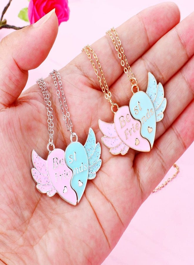 El Regalo 2 PCs Best Friend BFF Split Magnetic Matching Heart Wings Pendant Necklaces Set for Girls/Besties/Soul Sisters (BF Golden Heart Wings) - Image 4