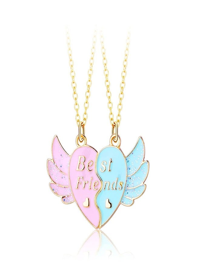 El Regalo 2 PCs Best Friend BFF Split Magnetic Matching Heart Wings Pendant Necklaces Set for Girls/Besties/Soul Sisters (BF Golden Heart Wings) - Image 1