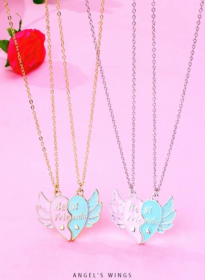 El Regalo 2 PCs Best Friend BFF Split Magnetic Matching Heart Wings Pendant Necklaces Set for Girls/Besties/Soul Sisters (BF Golden Heart Wings) - Image 3