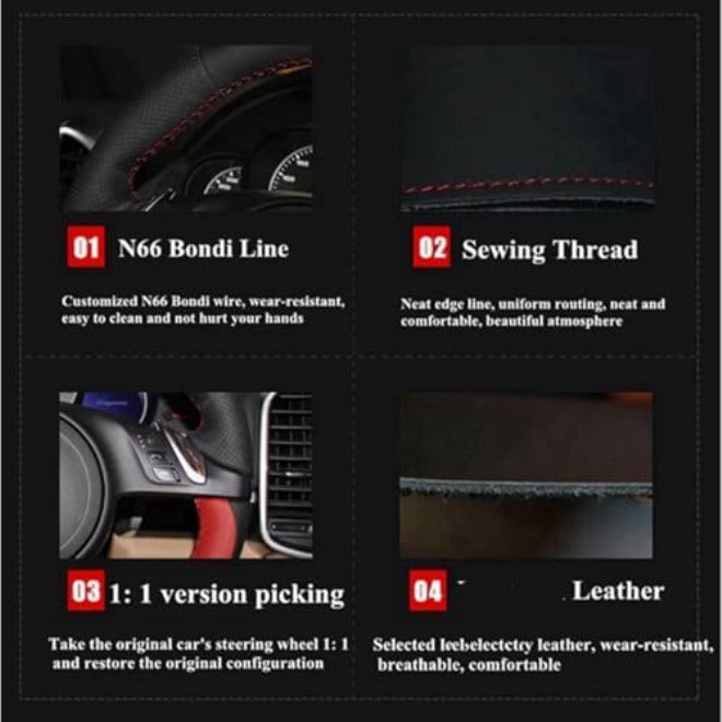 Steering Wheel Protector Car Steering Wheel Cover DIY Artificial Leather Steering Wheel Covers(White Thread) - Image 3