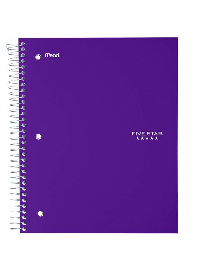 Five Star Spiral Notebook, 5 Subject, Wide Ruled Paper, Fights Ink Bleed, Water Resistant Cover, 8" x 10-1/2", 200 Sheets, Purple (38739) - Image 1