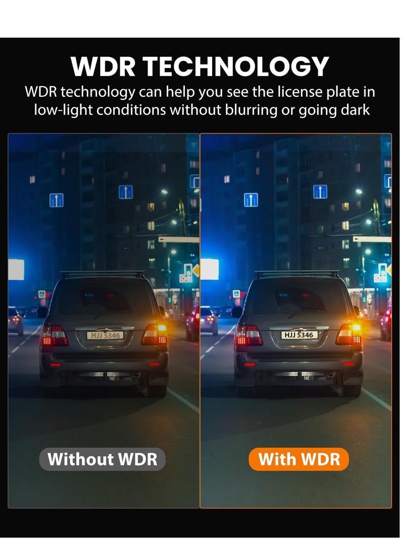 4K كاميرا داش أمامية وخلفية بدقة 8 ميجابكسل، شاشة IPS مقاس 3.59 بوصة، مزودة بGPS وWiFi 5G، كاميرا داش للسيارات مع تطبيق، رؤية ليلية بدقة 2160P UHD، مع بطاقة SD 128G مجانًا، زاوية واسعة 170°، HDR، ADAS، وضع انتظار 24 ساعة. - Image 4