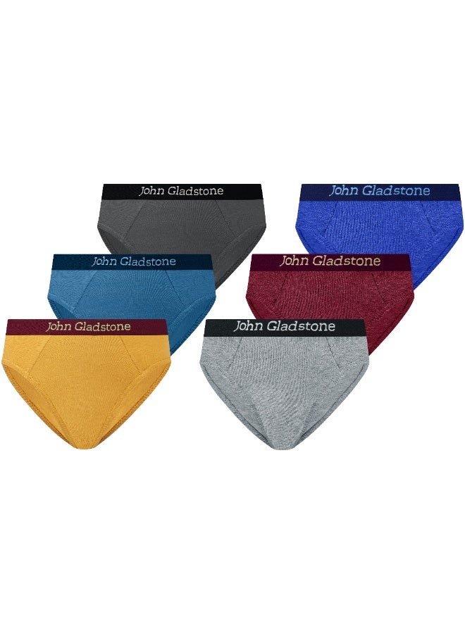 John Gladstone Boy's Brief Plain Outer Elastic Assorted Colors Pack of 6 - Image 1