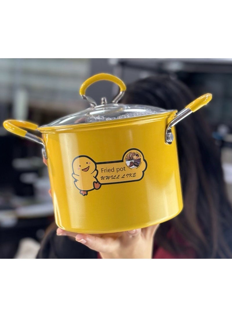 5L 2-in-1 Deep Frying Pan with Heat-Resistant Glass Lid and Mesh Basket – Practical Design for Cooking and Frying DC - Image 2