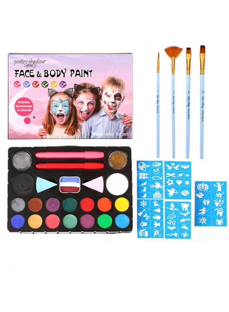 saykfoe 30 Colors Body Face Paint Cosplay Makeup Palette Kit, Professional Face Painting Kit for Kids & Adults, Red Black White Special Effects Paints Palette for Halloween with 3 Brushes  - Image 1