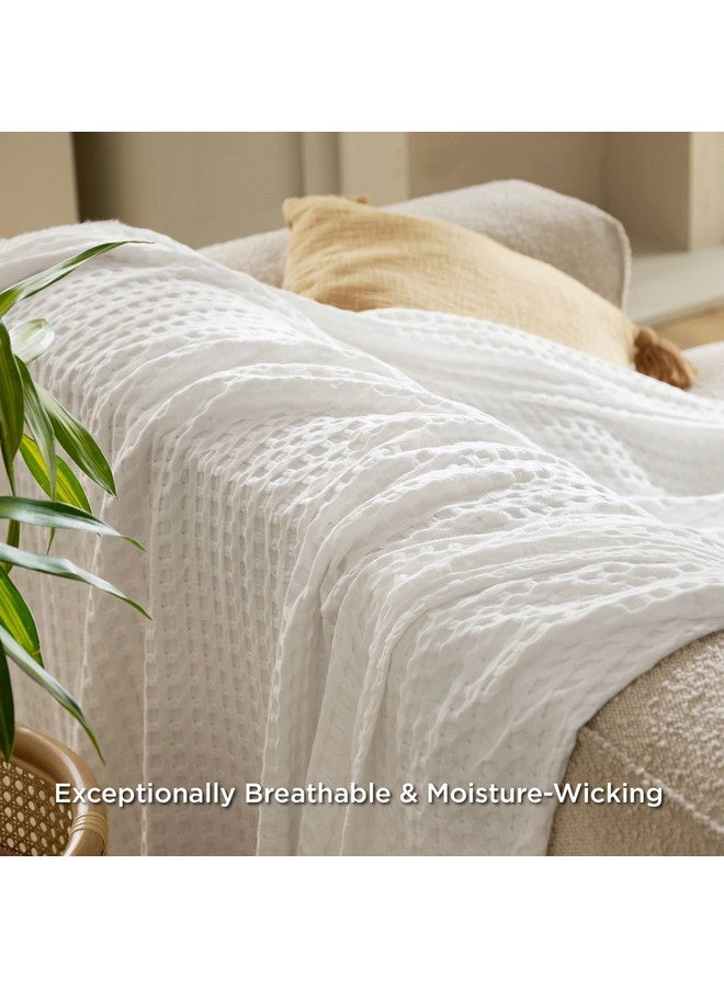 Bedsure Bedsure Cooling Cotton Waffle King Size Blanket - Lightweight Breathable Christmas Blanket of Rayon Derived from Bamboo for Hot Sleepers, Luxury Throws for Bed, Couch and Sofa, Ivory, 104x90 Inches  - Image 5