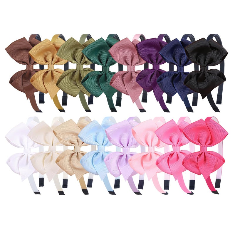 XIMA 16Piece Headband with Bow for Toddlers Teens 16 Colors Grosgrain Ribbon Bows Hair Bands for GirlsKids Children and Women Cute Hairbands for Daily School Hair Accessories - Image 1