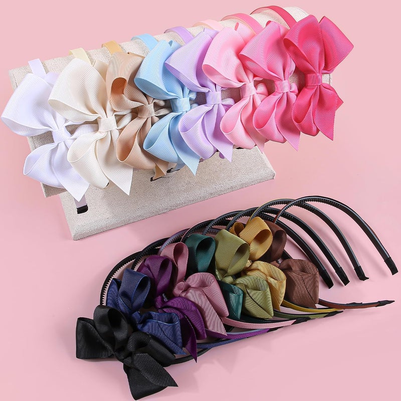 XIMA 16Piece Headband with Bow for Toddlers Teens 16 Colors Grosgrain Ribbon Bows Hair Bands for GirlsKids Children and Women Cute Hairbands for Daily School Hair Accessories - Image 2