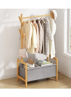 XiuWoo Multifunctional Bamboo Clothes Rack Garment Rack Clothes Organizer Coat Hanging Rack With Cloth Basket for Balcony Home Bedroom Living Room  - Image 1