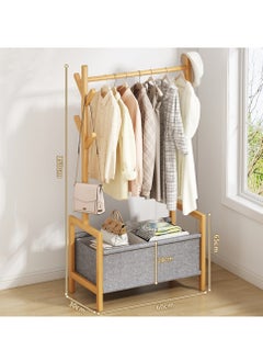 XiuWoo Multifunctional Bamboo Clothes Rack Garment Rack Clothes Organizer Coat Hanging Rack With Cloth Basket for Balcony Home Bedroom Living Room  - Image 5