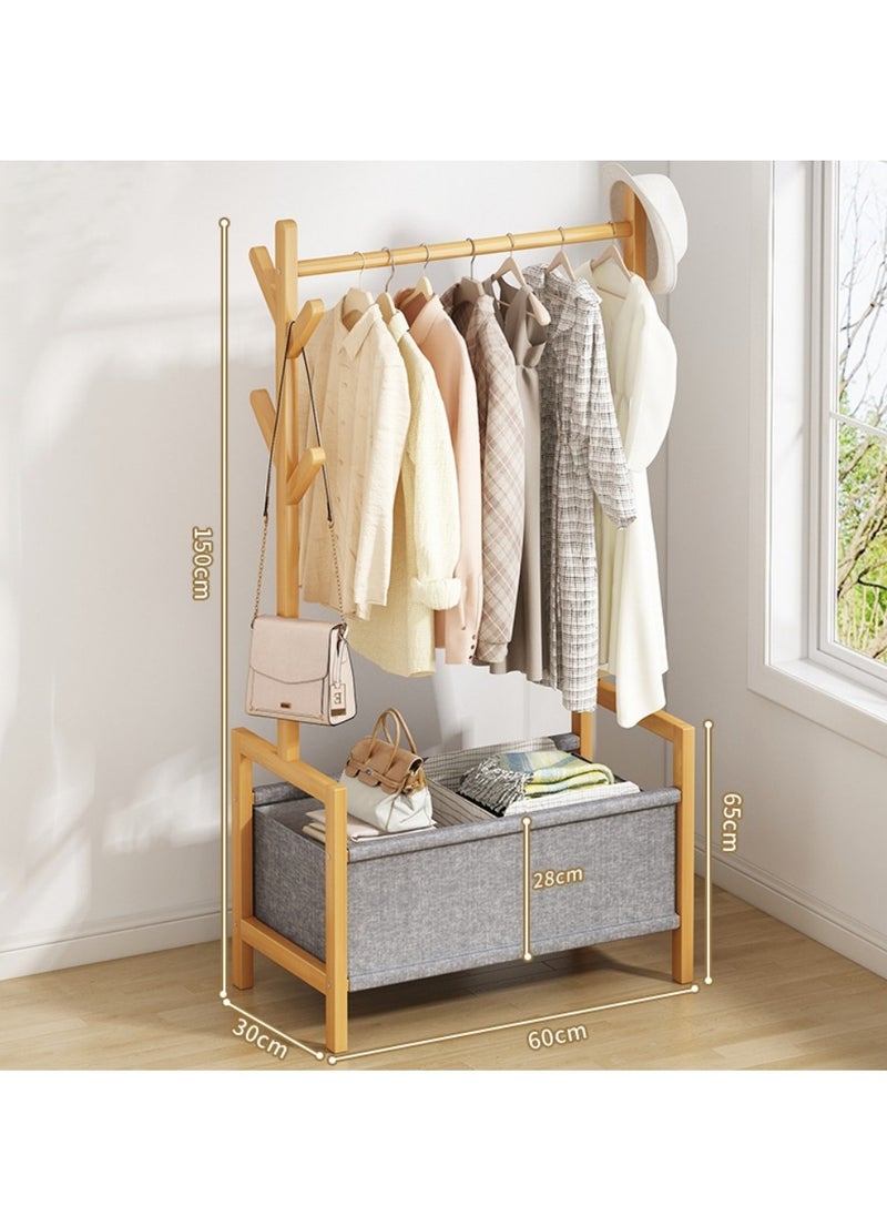 XiuWoo Multifunctional Bamboo Clothes Rack Garment Rack Clothes Organizer Coat Hanging Rack With Cloth Basket for Balcony Home Bedroom Living Room  - Image 5