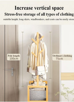 XiuWoo Multifunctional Bamboo Clothes Rack Garment Rack Clothes Organizer Coat Hanging Rack With Cloth Basket for Balcony Home Bedroom Living Room  - Image 4