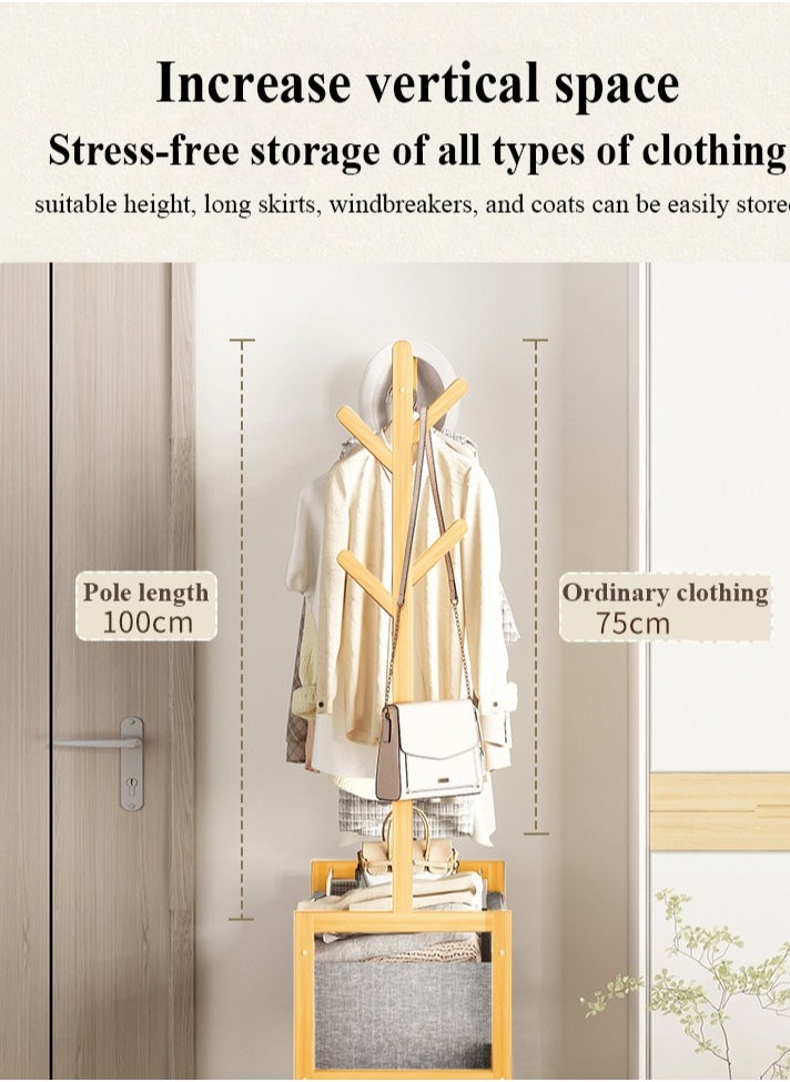 XiuWoo Multifunctional Bamboo Clothes Rack Garment Rack Clothes Organizer Coat Hanging Rack With Cloth Basket for Balcony Home Bedroom Living Room  - Image 4