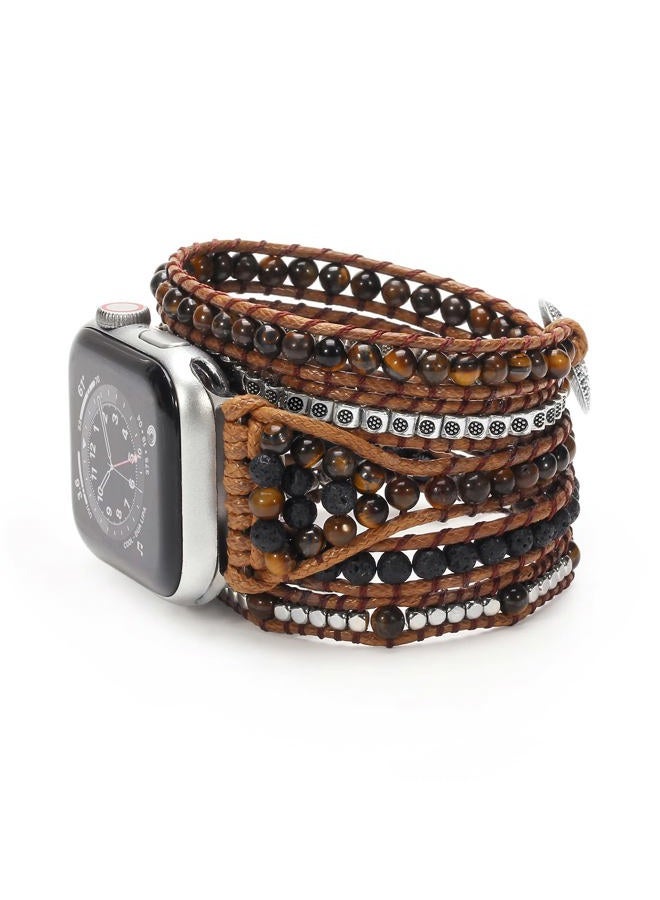 5 Wrap Bracelet Compatible with Beaded Apple Watch Band 41mm/38mm/40mm 45mm/44mm/42mm Handmade Bohemian Tiger Eye iWatch Band Replacement Apple Watch Strap Series 8/7/6/5/4/3/2/1/SE, M Size
