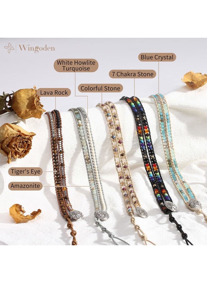 Wingoden 5 Wrap Bracelet Compatible with Beaded Apple Watch Band 41mm/38mm/40mm 45mm/44mm/42mm Handmade Bohemian Tiger Eye iWatch Band Replacement Apple Watch Strap Series 8/7/6/5/4/3/2/1/SE, M Size - Image 4