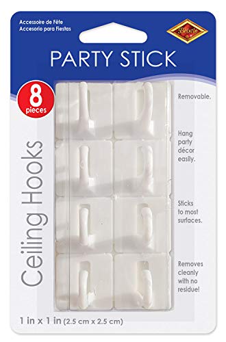 Beistle 8 Piece White Plastic Ceiling Hooks With Removable Adhesive For Hanging Party Decorations Easy To Use 1 x 1
