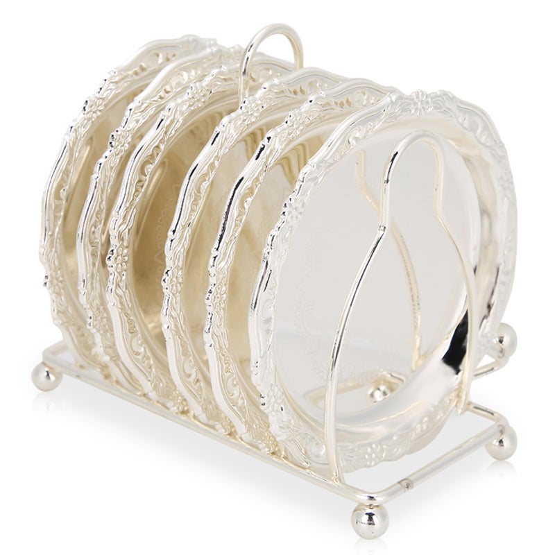 Agatige Coasters with Holder, 4 Inch Rustic Gold Coaster Set Drink Coasters for Bar Kitchen Coffee Bar Coffee Table Decor (1, White) - Image 1