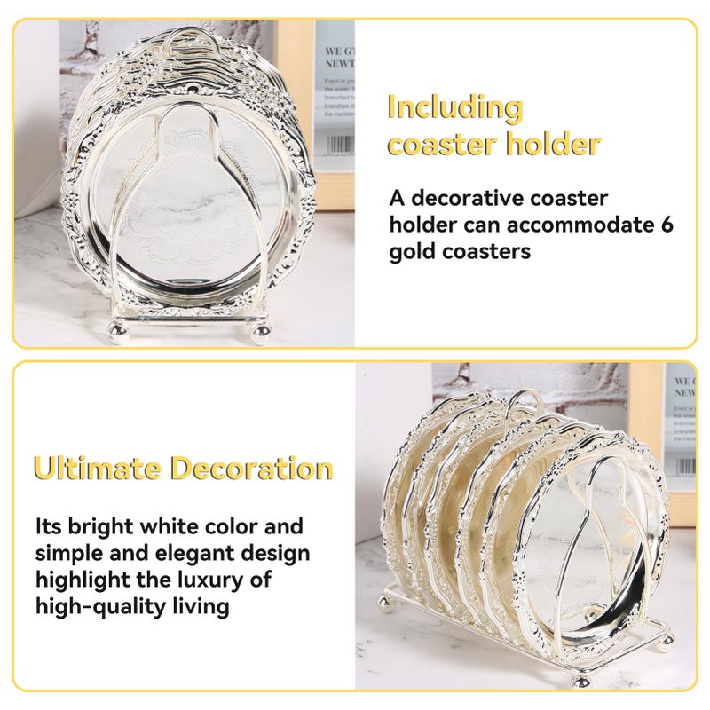 Agatige Coasters with Holder, 4 Inch Rustic Gold Coaster Set Drink Coasters for Bar Kitchen Coffee Bar Coffee Table Decor (1, White) - Image 5