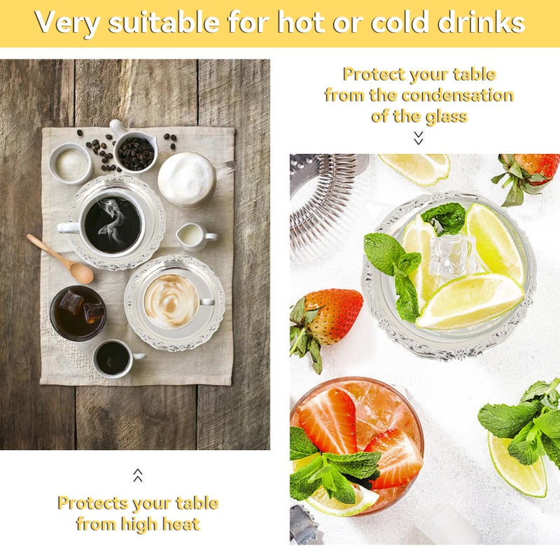 Agatige Coasters with Holder, 4 Inch Rustic Gold Coaster Set Drink Coasters for Bar Kitchen Coffee Bar Coffee Table Decor (1, White) - Image 3