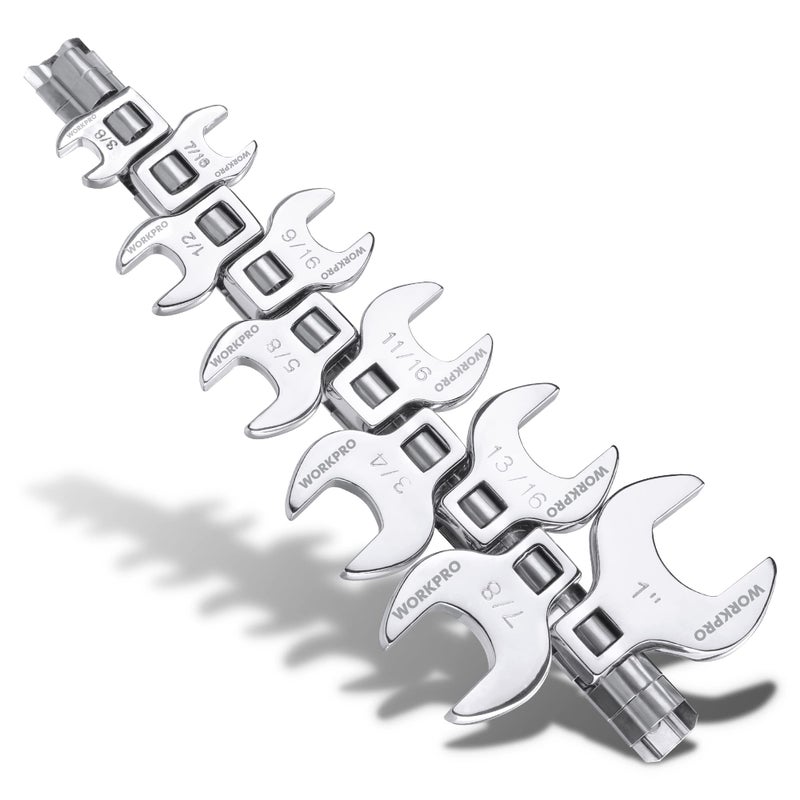 WORKPRO 3/8" Drive Crowfoot Wrench Set, 10-Piece SAE Crowfoot Wrench with Clip-on Organizer, 3/8â€-1â€, Great for Automotive Repair Work Hard-To-Reach Areas - Image 1