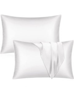 Somerfield Somer Field - Silk Pillowcases For Hair And Skin 2 Pack Standard Size with Envelope Closure (2 Pcs Pillowcases (50 x 75 cm) (White)  - Image 1