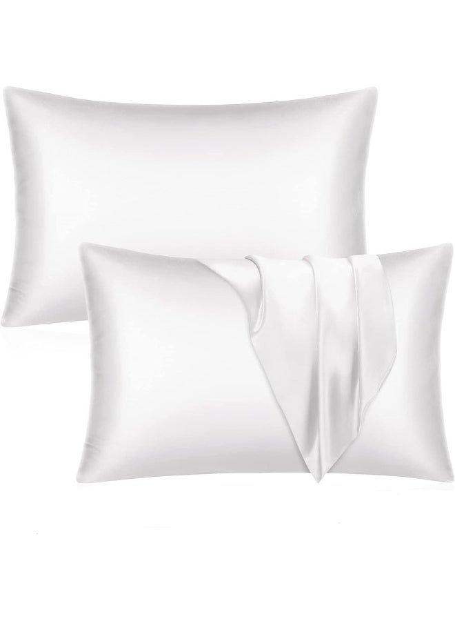 Somerfield Somer Field - Silk Pillowcases For Hair And Skin 2 Pack Standard Size with Envelope Closure (2 Pcs Pillowcases (50 x 75 cm) (White) - Image 1