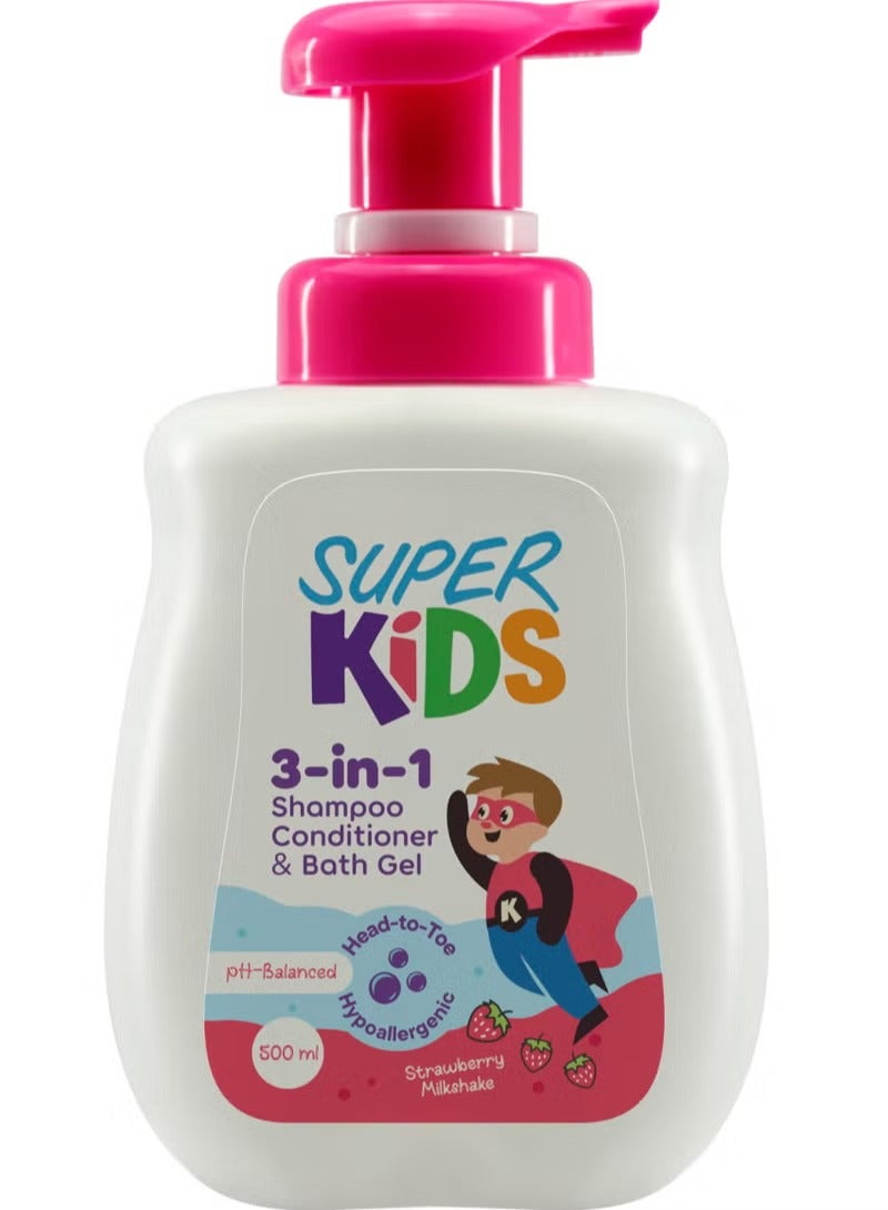 سوبر كيدز 3 في 1 شامبو وبلسم وجل استحمام بالفراولة - 500 مل
