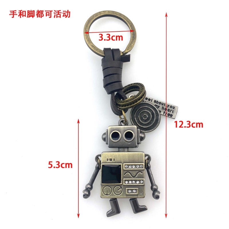 SimpleVintage Woven Hand Foot Active Robot Cow Leather Keychain Creative Inlaid Diamond Key Ring Bag Pendant China Mainland Orig Ys0069 square man 