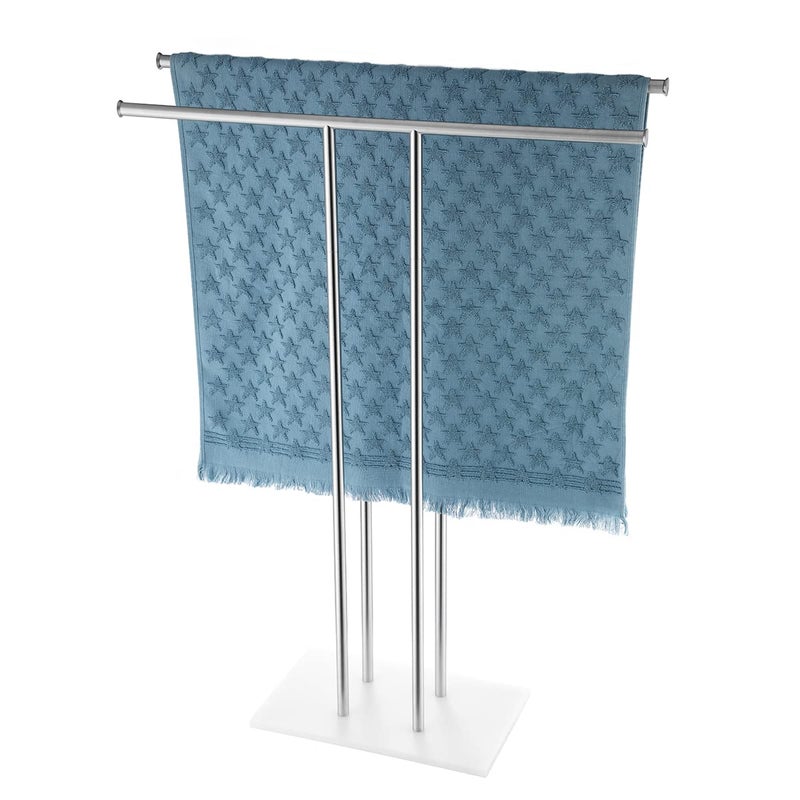JQK JQK Bath Towel Holder Stand Brushed 30 Inch Free Standing Double Towel Rack Shelf for Bathroom Floor Brushed Steel BTH100L30WN 